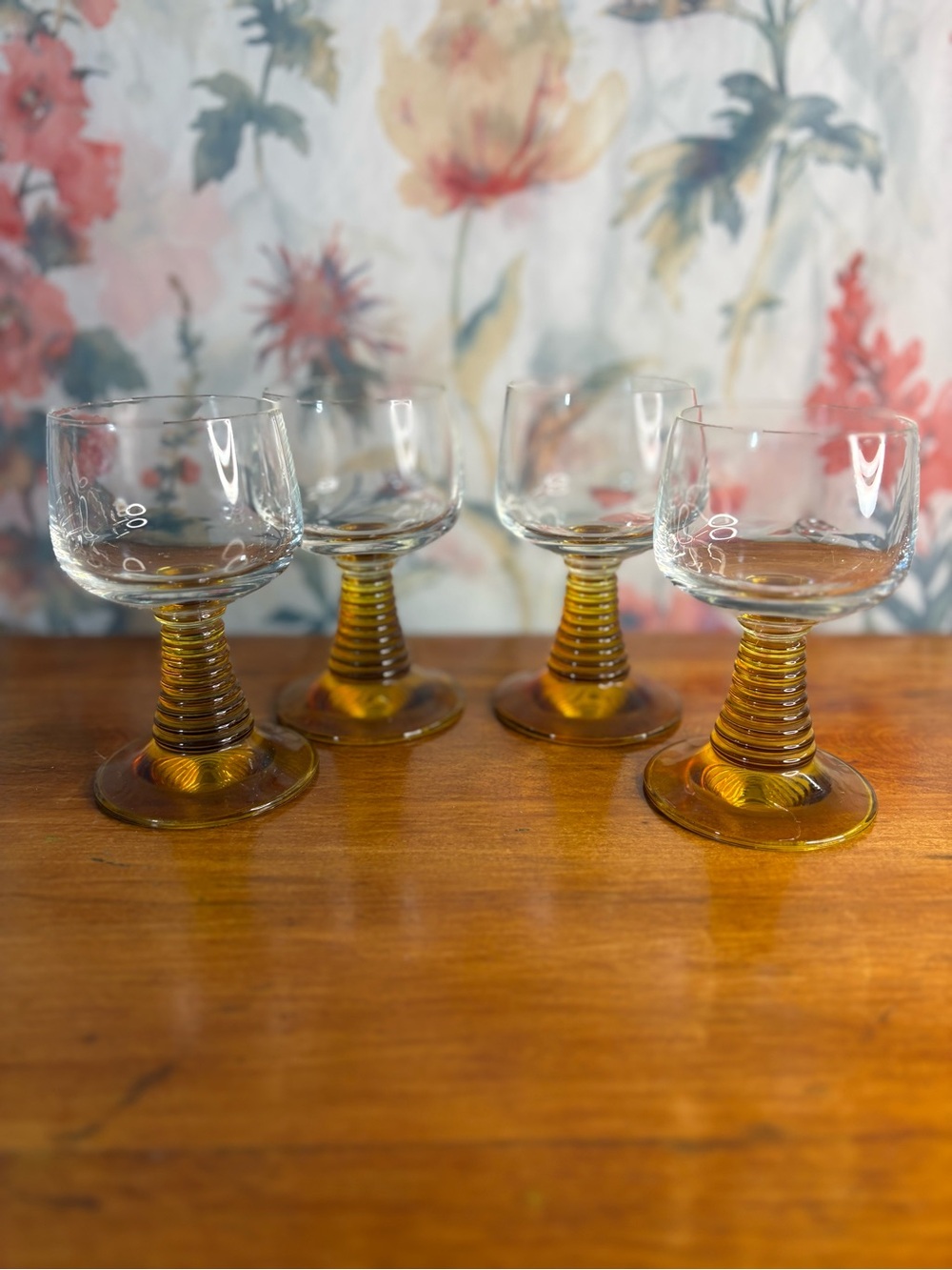 Vintage Amber Stemmed Glasses Set - 4-Piece